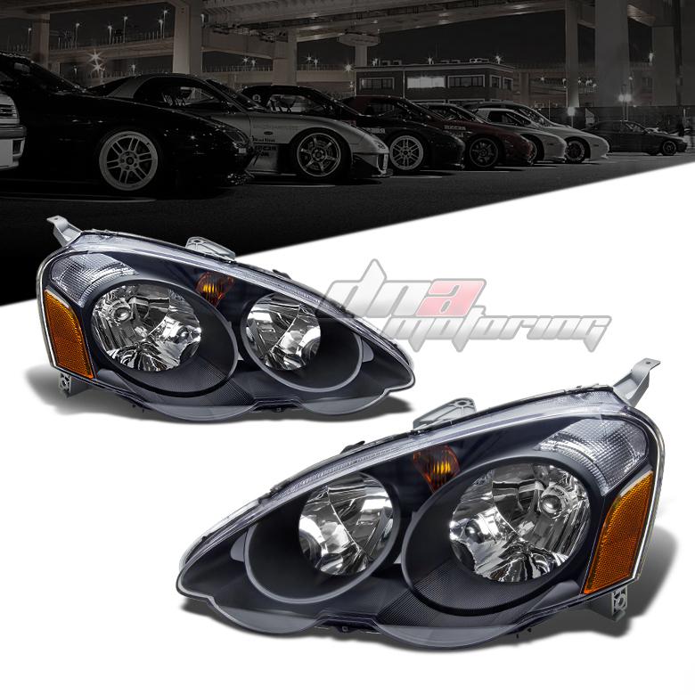 Black housing 1pc headlights head/light/lamp+amber corner 02-04 rsx integra dc5