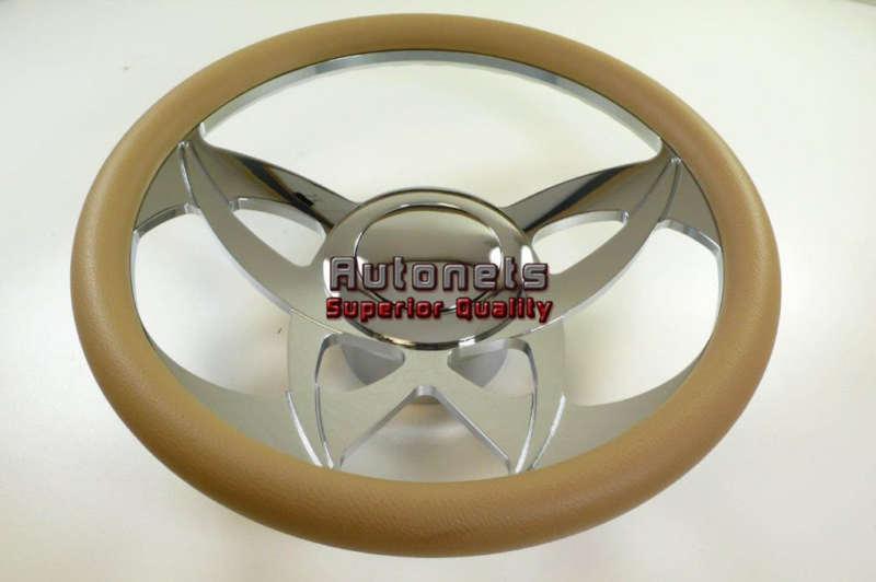 Beige ninja camaro leather hot rod steering wheel chrome aluminum horn adapter