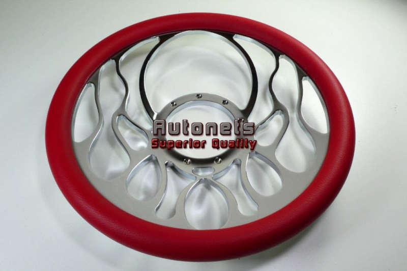 Red full flame fire chevy gm chrome leather aluminum steering wheel