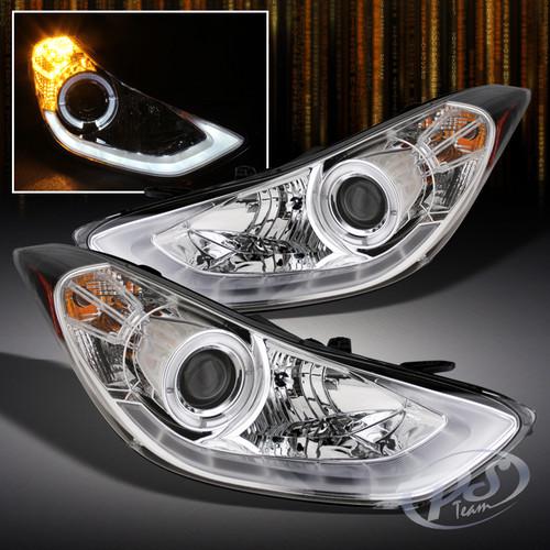 Fit 11-13 elantra drl daylight led strip projector halo chrome headlights lamps