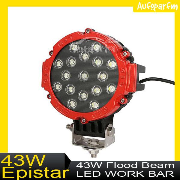 Red 1 x 43w epistar led work off road fog driving suv roof bar truck flood beam