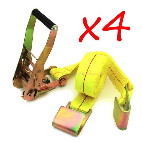 Lot 4 flat 2"x20' ratchet tie down cargo strap towing hook 4500lb tow ratcheting