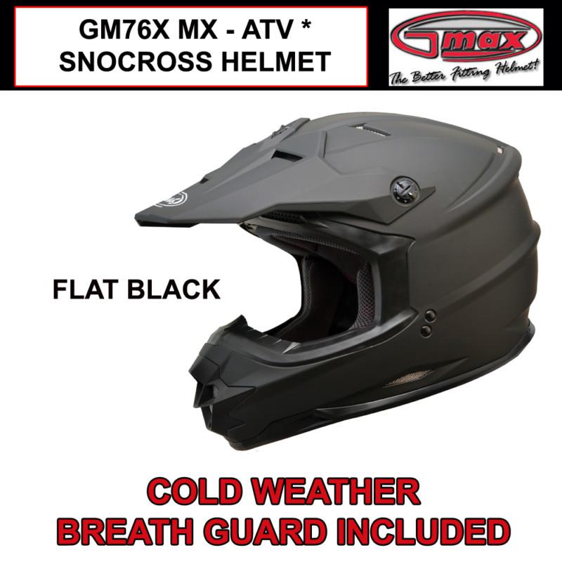 Gmax gm76x 2013 mx atv snocross helmet solid flat black (s,m,l,xl,2x,3x) nib