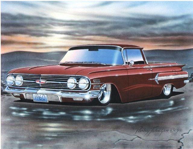 1960 chevy el camino hot rod car automotive art print maroon