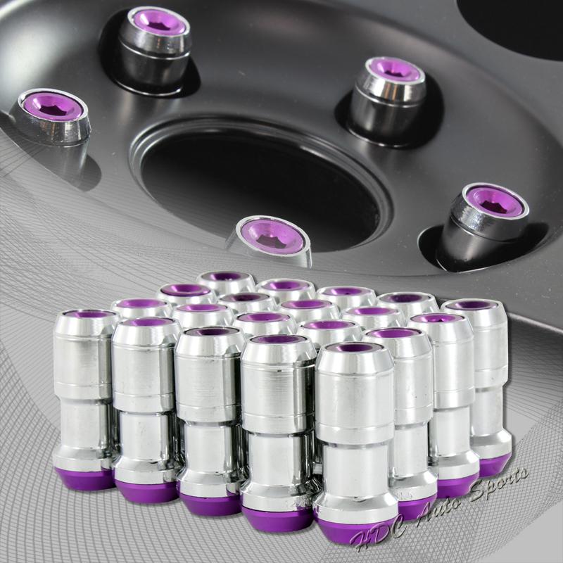 20 pcs m12 x 1.5mm thread pitch wheel rim tuner 1.9" long lug nuts purple/chrome