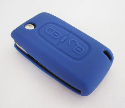 Blue peugeot 207 307 407 308 607 flip remote key case fob silicone protect cover