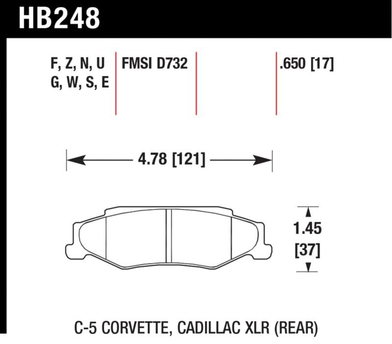 Hawk performance hb248z.650 disc brake pad corvette corvette (canadian) xlr