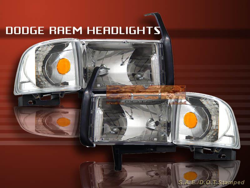 1994-2001 94-02 dodge ram 1500 2500 3500 pickup headlights clear+ corner lights