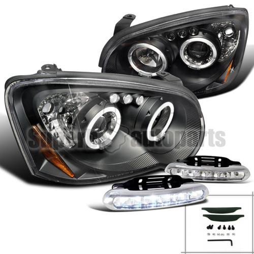 2004-2005 subaru impreza wrx halo projector headlights black+led drl fog lamps