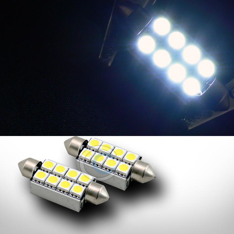 2x white 42mm festoon 8x smd led glove box/dome/map light bulb 212 212-2 de4410