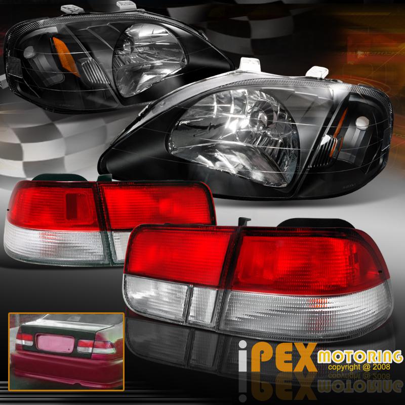 Jdm style: 1999-2000 honda civic 2dr jdm black head light+red clear tail lamp ek