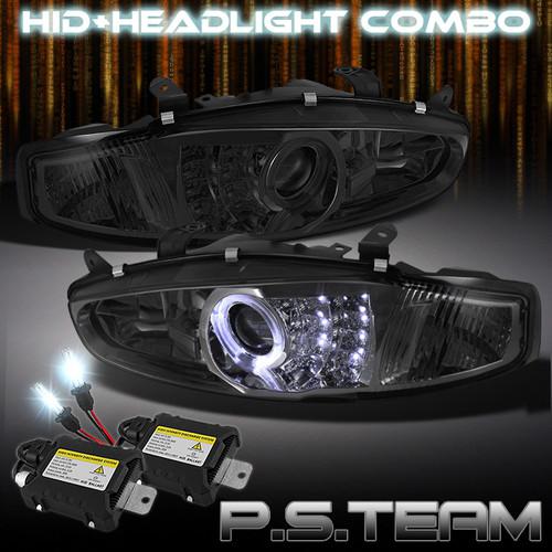 Smoked 97-02 mirage 2dr halo projector drl led headlights+6000k slim ballast hid