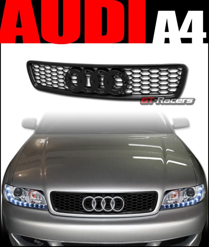 Blk r sport mesh front grill grille w/logo emblem base abs 96-01 02 audi a4 b5