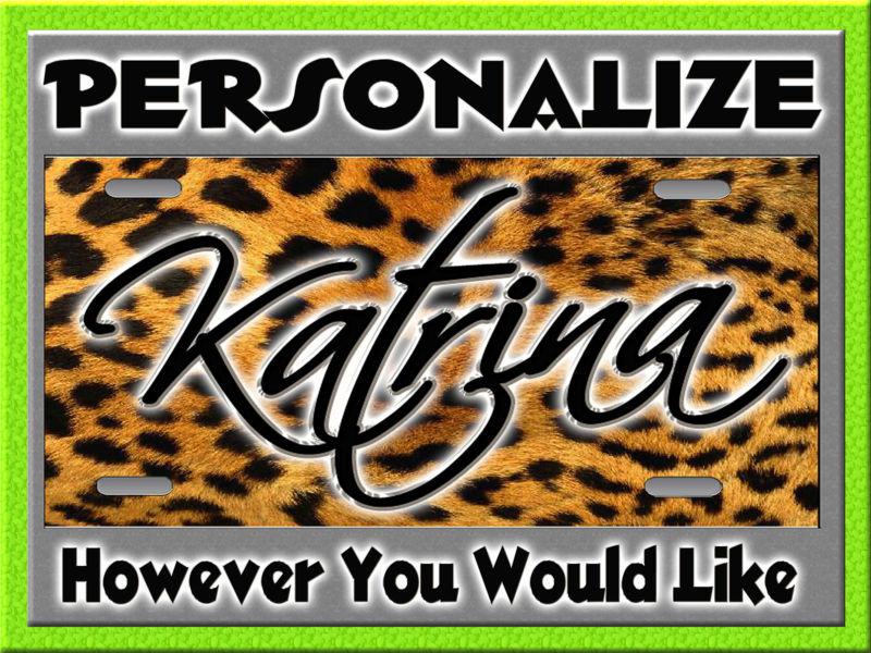 Cheetah leopard print bkgrd personalized license plate auto car tag vanity sign