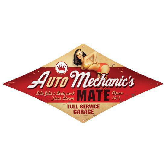 New auto mechanic's mate full-color vintage metal sign, 14" x 28"