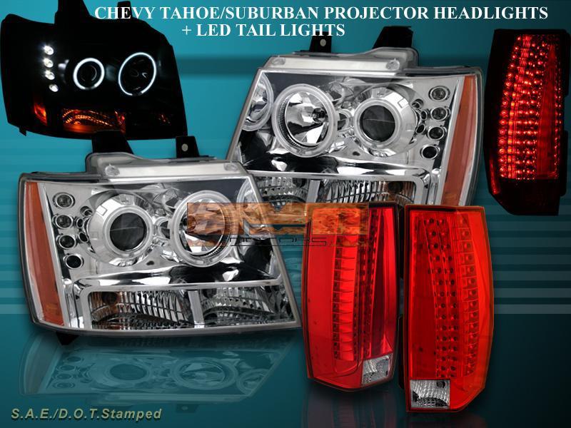 2007-12 chevy suburban tahoe projector headlights ccfl chrome+g5 led tail lights