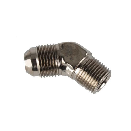 New nickel adapter, male 45° an8 to 3/8" npt pipe