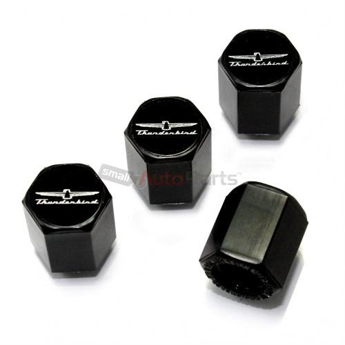 (4) ford thunderbird logo black abs car tire/wheel air stem valve caps covers