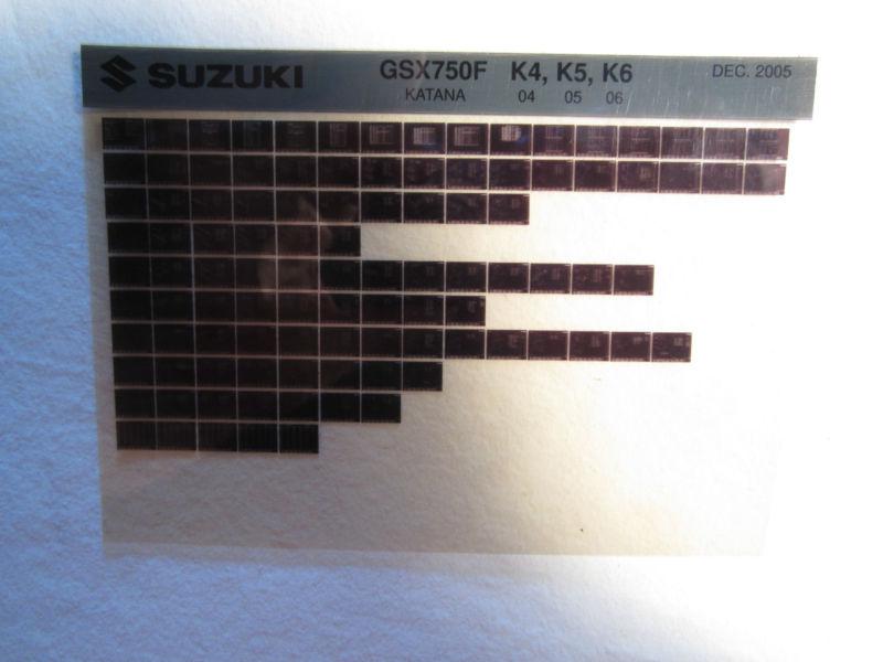 2004-2006 suzuki motorcycle gsx750f k4 k5 k6 katana microfiche parts catalog 