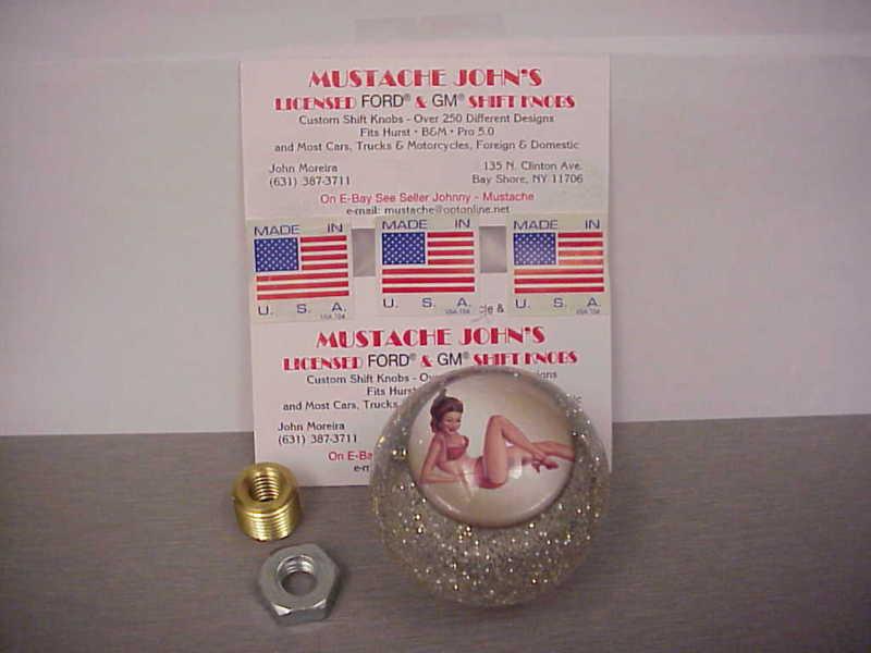 50's - 60's  bikini pin up girl sitting, custom made shift knob, clear glitter 