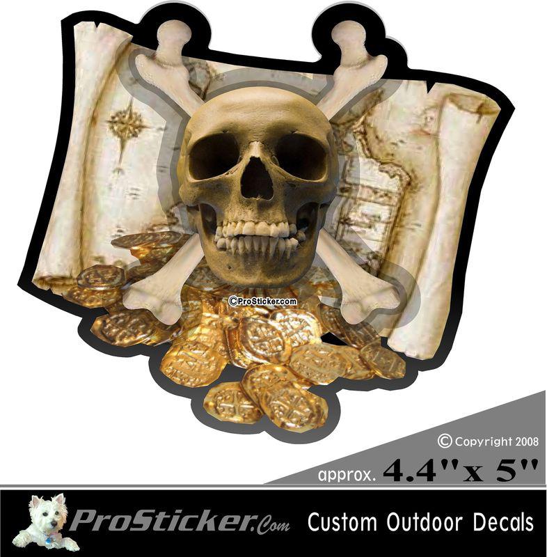 1 - 4.5" x 5" skull crossbone decal sticker metal detector treasure map coin 500