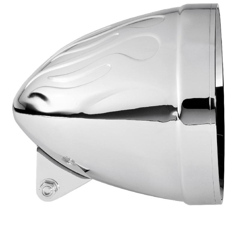 Adjure chrome flame 5 3/4" ventura hwy. bucket headlight housing bottom mount