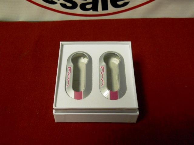 Fiat 2012 500 ignition key covers silver w/pink 500 logo set