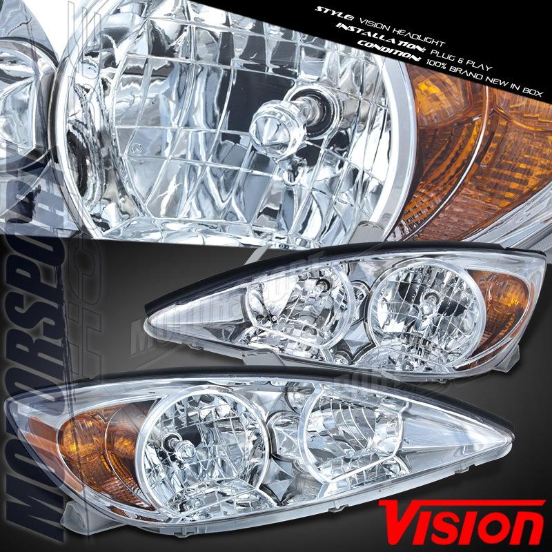 2002-2004 toyota camry 4dr sedan chrome headlights lamp euro clear lx xle pair