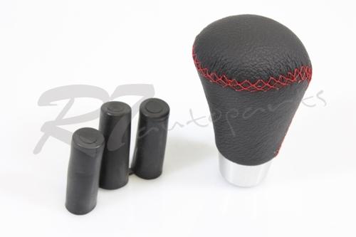 Universal racing high quality black leather grip red stitched manual shift knob