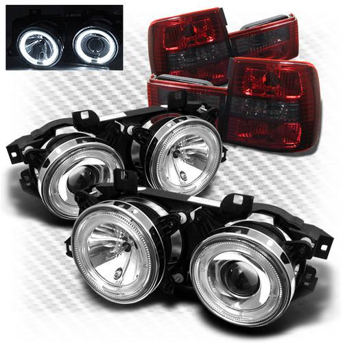 89-94 e34 5-series halo projector headlights + red smoked tail lights combo set