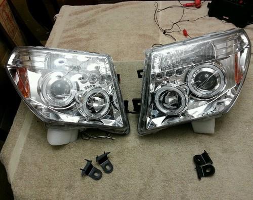 05-08 nissan frontier 05-07 pathfinder led halo projector headlights lamp chrome