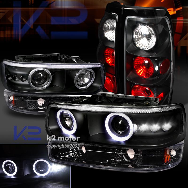 99-02 sivlerado 1500 black halo led projector headlight+bumper light+tail lamps