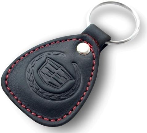 New leather black / red keychain car logo cadillac auto emblem keyring