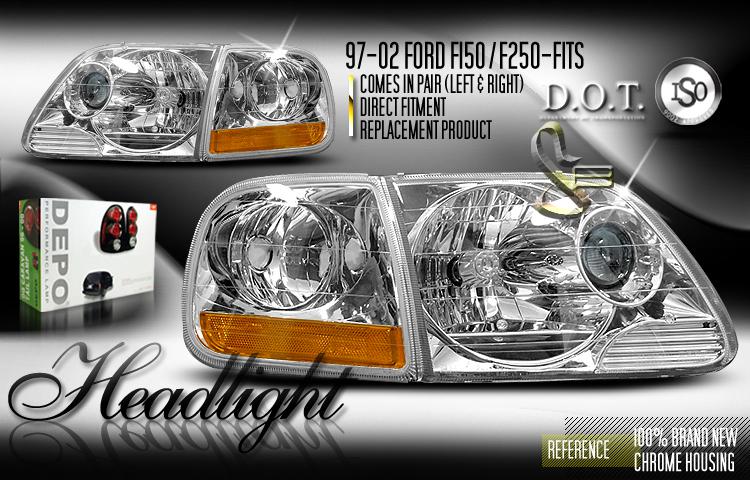 Depo pair euro style chrome projector headlights w/ corner lights ford f150 f250