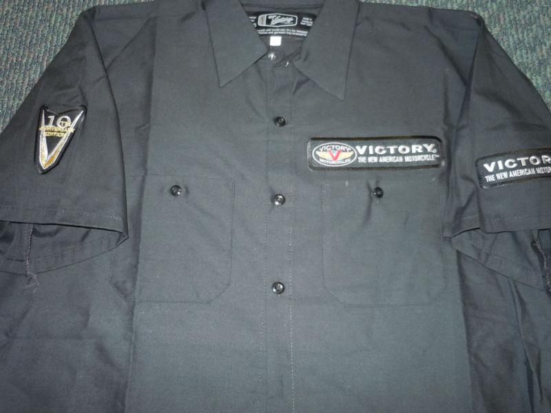 Nwt victory motorcycles mens black anniversary shirt  pit mechanic size m or l