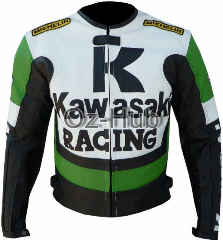 Kawasaki green motorbike orignal leather jacket ce approved armor all sizes