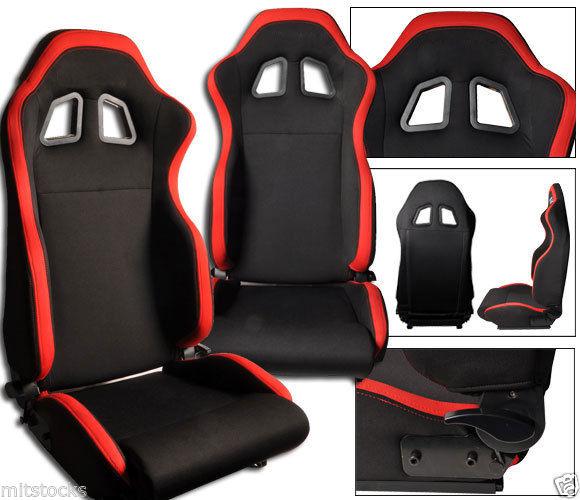 2 black & red cloth racing seats reclinable + sliders volkswagen new **