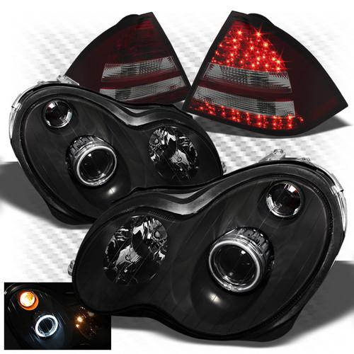 01-05 w203 c-class black ccfl halo pro headlights + r/s led perform tail lights