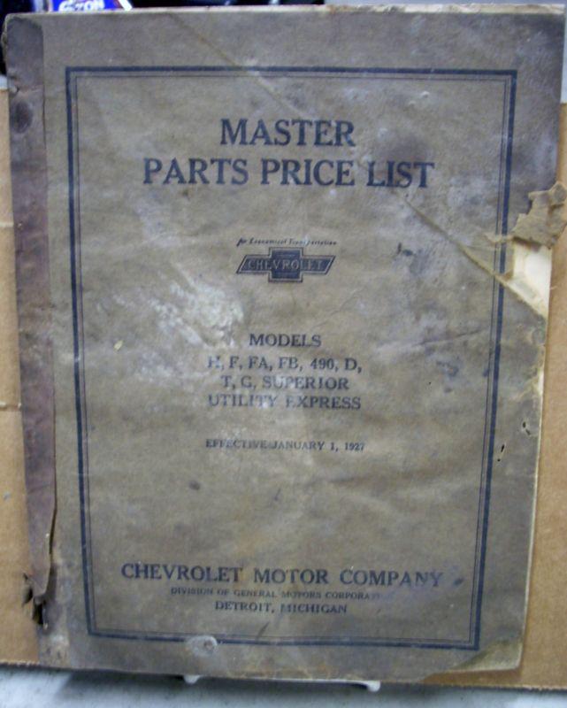 1912-1927 chevrolet 4 cylinder master parts price list h f fa fb 490 d t g sup +