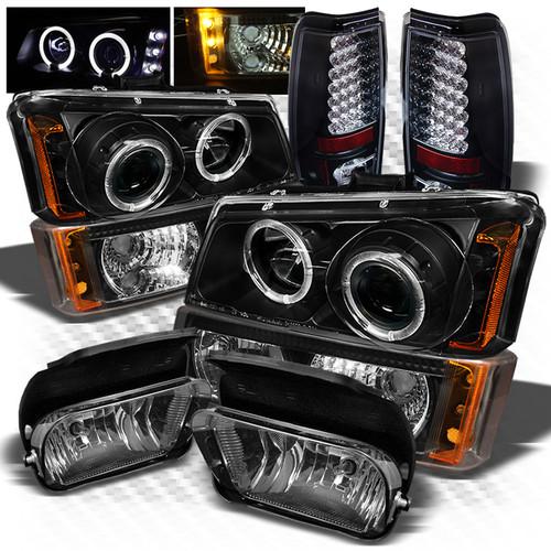 03-06 silverado black pro headlights + led perform tail lights + fog lights set