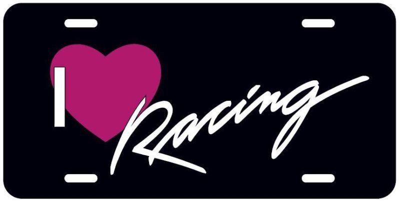 I heart racing with pink heart on black car tag race life