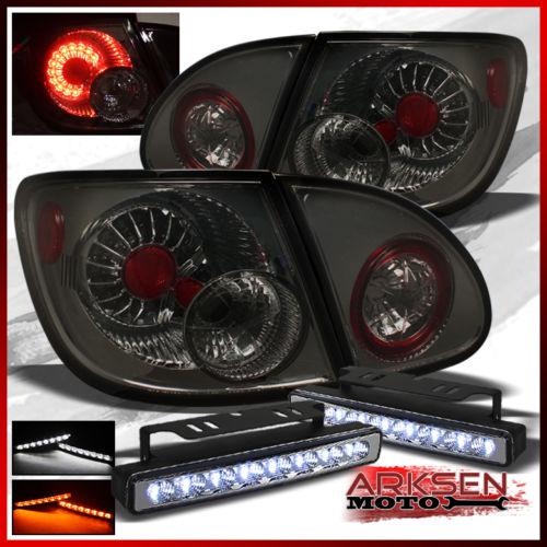 White/amber led bumper fog lamp+smoked 03-08 corolla led tail lights pair set