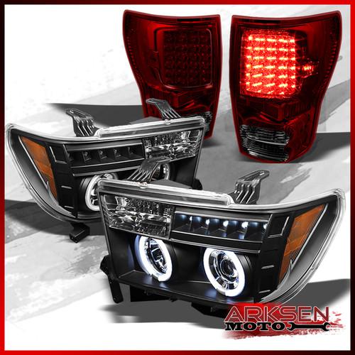 07-13 tundra 2x ccfl halo black projector headlights+red smoked led tail lights