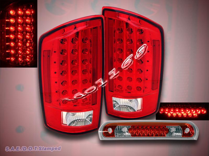 07-09 dodge ram led tail lights red / 3rd brake light red w/ chrome brand new