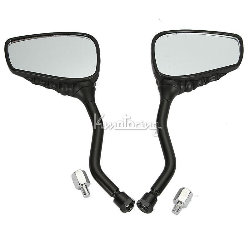 8mm/10mm black skull hand side rear view mirror motorbike for suzuki honda wow