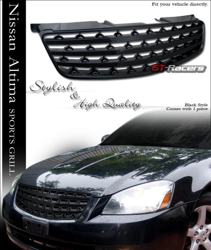 Blk badgeless sport front bumper hood grill grille abs 2005-2006 nissan altima