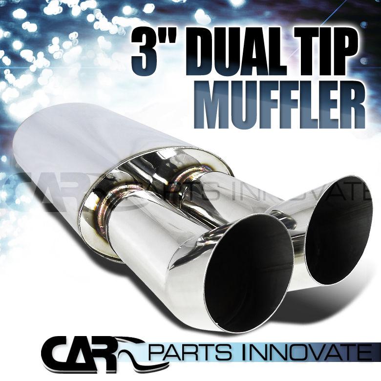 Dtm dual 3" slanted slash tip exhaust muffler stainless steel