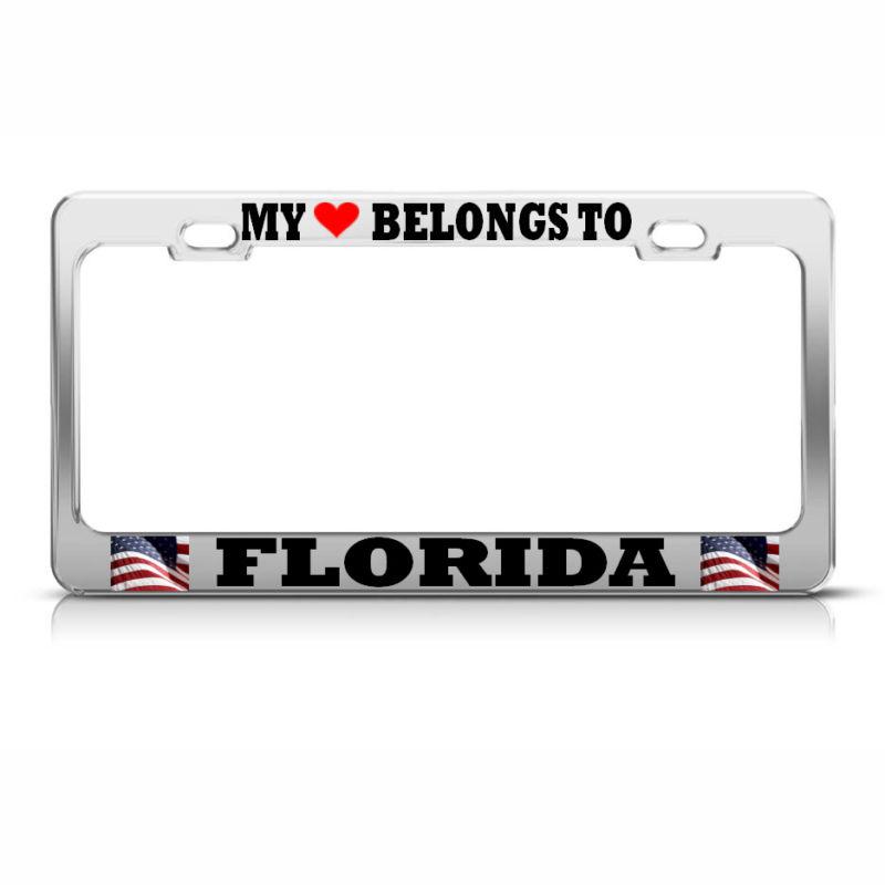 My heart belongs to florida license plate frame usa flag pride suv auto tag