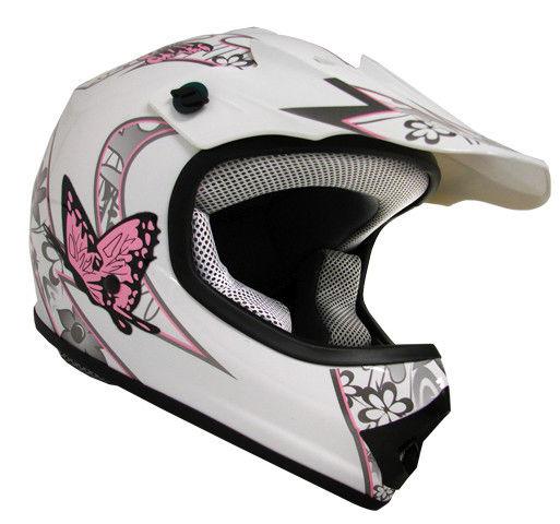 Youth kids white/pink butterfly flower motocross helmet mx atv dirt bike~s/small