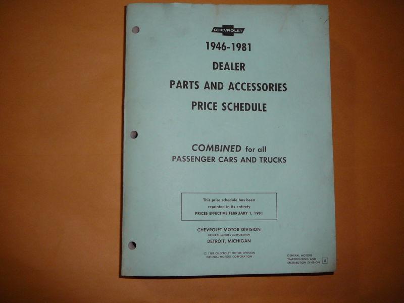 1946-1981  chevrolet  dealer parts & accessories price schedule-cars and trucks